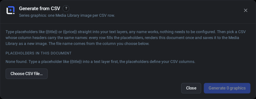 The Generate from CSV dialog in WunderPaint