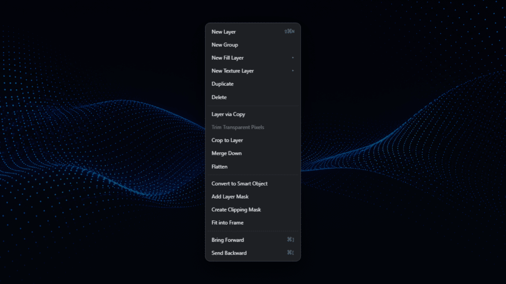 A layer menu with masks, clipping masks and smart objects