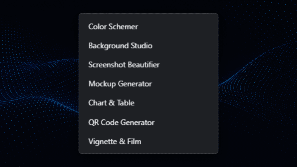 A tools menu with background studio and mockup generator