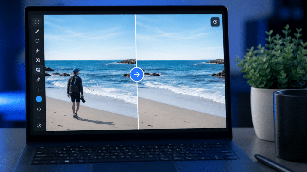 Remove an unwanted object from a photo without uploading it anywhere